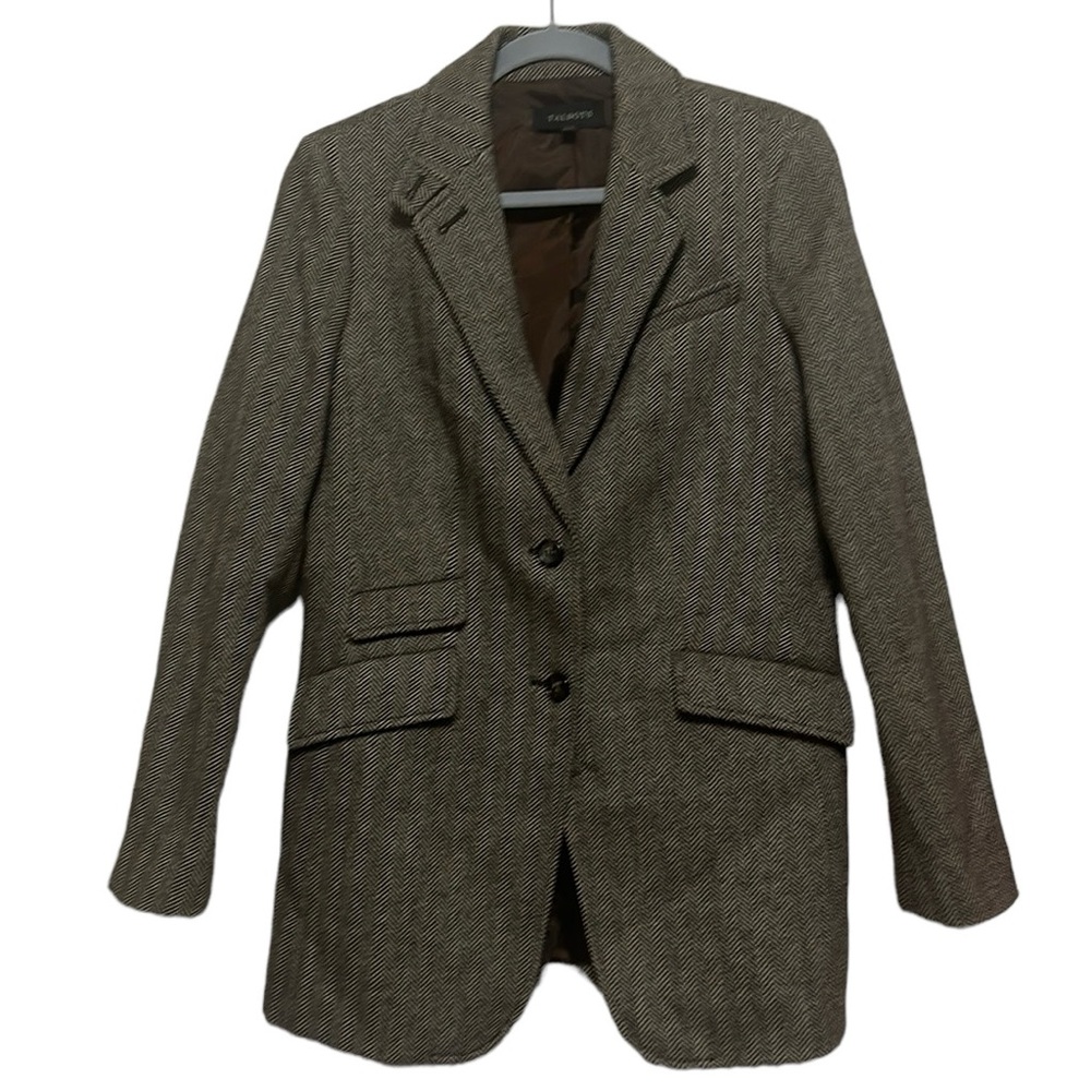Talbots Oversized Wool Blend Herringbone Long Blazer Jacket Size 8